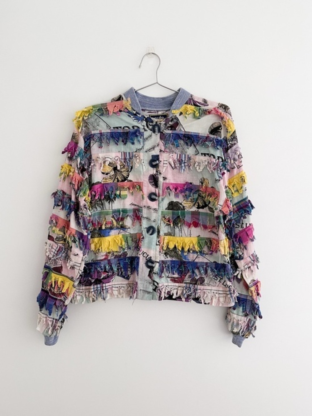 Paula Sweet Muslin Mink Patchwork Fringe Jacket | Vintage Art To Wear | Size Med